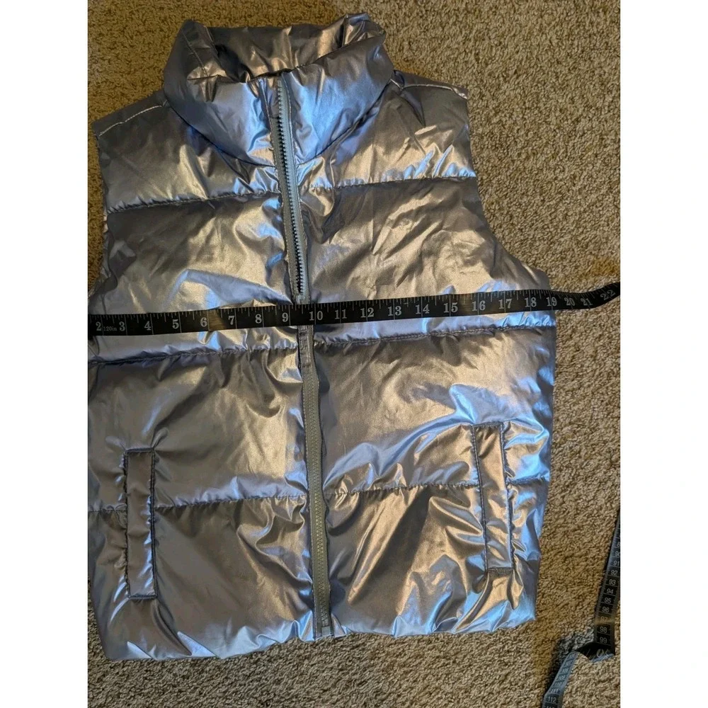 Old Navy Blue Metallic Girls Puffer Vest Zip Up Sz XL 14-16